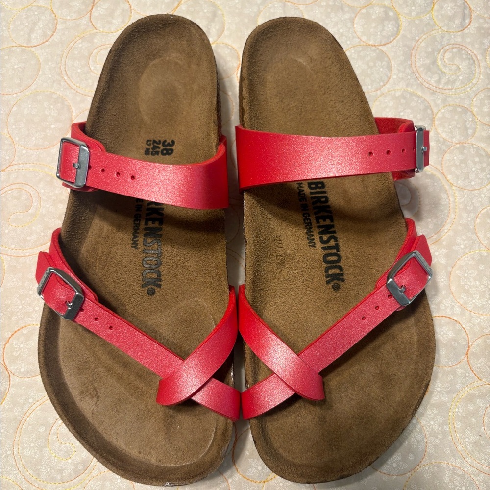 Birkenstock Red Leather Strappy Sandals